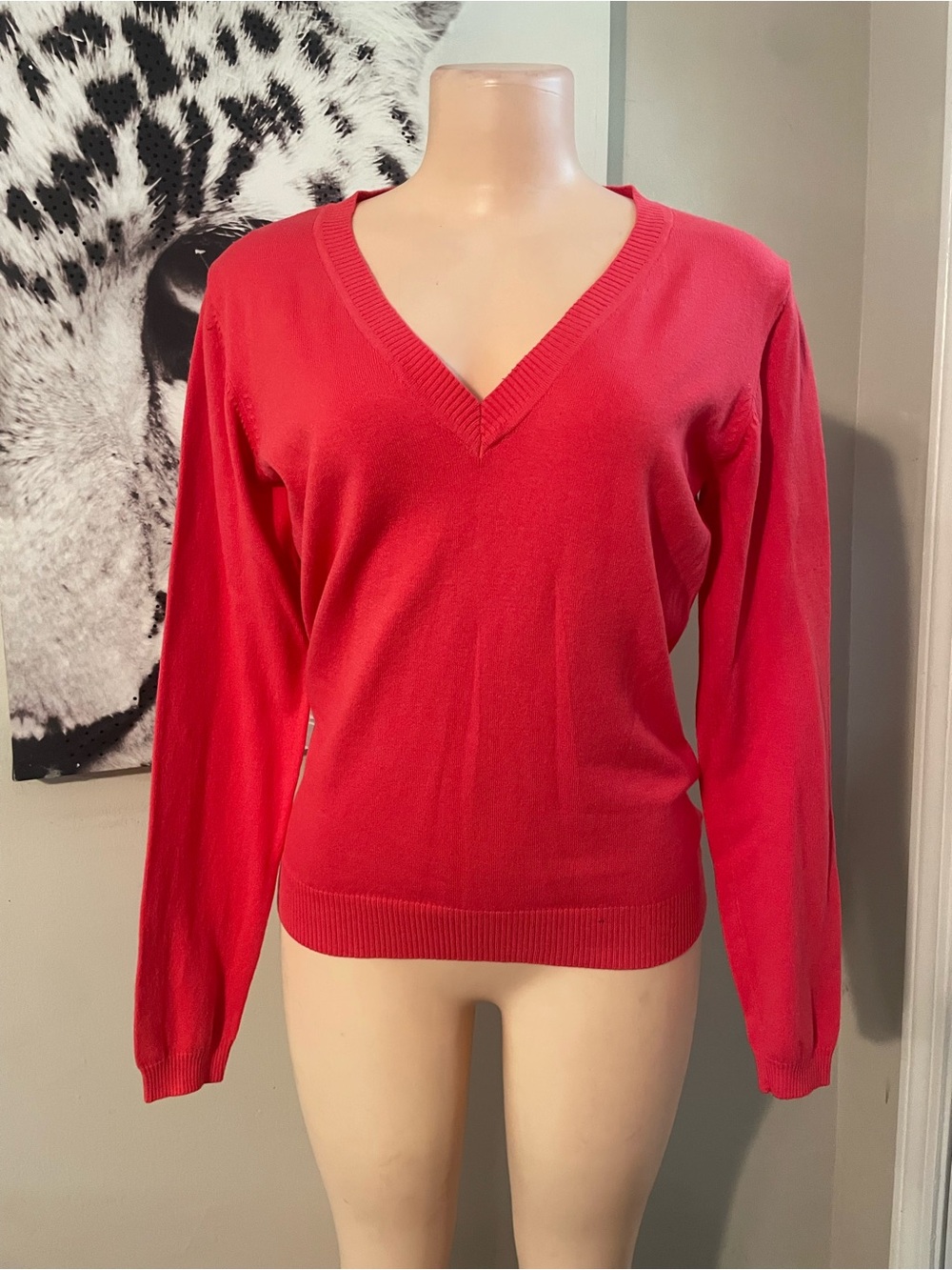 Vintage Melrose Chic Women's V-Neck Red Sweater very soft comfy spandex Large